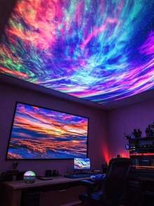 Aurora Wave LED Projector - 2-In-1 Northern Lights & Ocean Wave Night Lamp With Remote, 14 Vibrant Effects, Powered Via Supplied Cable, Ideal For Bedroom, Game Room, Home Theater Decor, Ambiance Lighting & Relaxation - cực quang - Xem 10