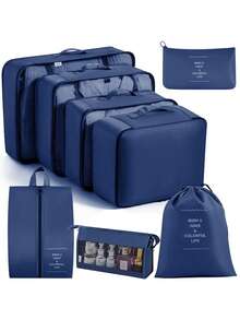 7 pièces/set + 1 pièce Grand sac de rangement de voyage, sacs de rangement étanches et portables, convient pour les voyages, les dortoirs, l'école, les vacances, avec sac à chaussures, sac à sous-vêtements, sac à chaussettes, sac à linge