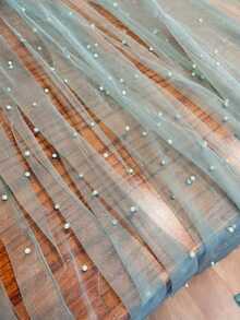 1pc Pearl Table Runner - Transparent Chiffon Fabric, Pearl Chiffon Decorated Table Runner, Beaded Tulle Cake & Dessert Tablecloth, Solid Color Elegant Background Cloth, Suitable For Weddings, Bridal Showers And Holiday Decor, Also Can Be Used For Wedding, Room Decor And Wall Decor. - Multicolor - View 11