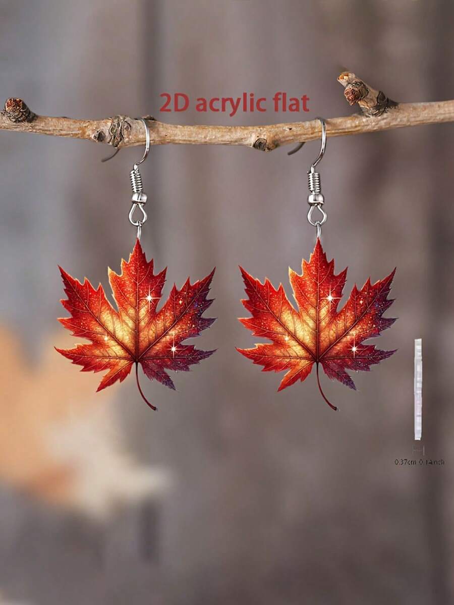 1 Pair Of Thanksgiving Maple Leaf Earrings Creativecartoon Acrylic Pendant Fashionable Andpersonalized Earrings