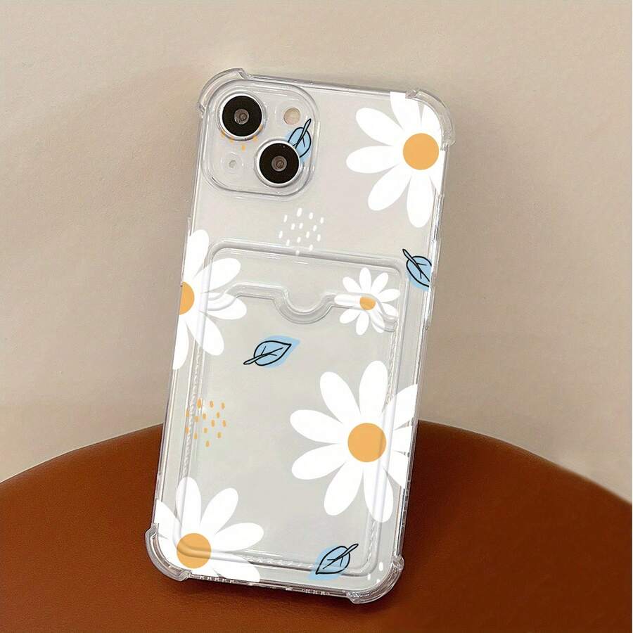 Funda de Teléfono Transparente con Patrón Floral Fresco y Moderno, Soporte para Tarjetas a Prueba de Golpes, Compatible con 15 Pro/15 Plus/15 Pro/15, 14 Pro/14 Plus/14 Pro/14, 13 Pro/13 Pro/13/13, 12 Pro/12 Pro/12/12, 11 Pro/11 Pro/11, XS/XR/XS/S - Colores mixtos - Ver 1