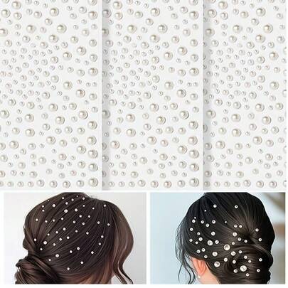 3 Sheet 3D Pearl Stickers Jewels Stickers Self Adhesive Stickers Rhinestone Decoration,Pearl Stickers Hair Decoration DIY Decorative Accessories Halloween,Christmas For Holiday Gift Giving