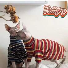 Autumn/Winter Hairless Cat Siamese Maine Clothing, Sphynx Devon Rex Abyssinian Skin-Friendly Breathable Warm Air Conditioning Sweater, High Neck Striped Short Sleeve Loungewear - Blue - View 7