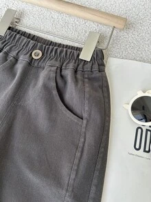 男孩百搭休閒長褲 春秋款 極簡風 鬆緊腰 舒適版型 適合戶外運動 日常穿著 返校必備 - 灰色 - 查看 3