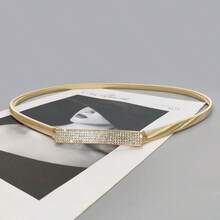 Party 1pc Gold-Color Elastic Metal Waist Chain With Rhinestone Decor For Women's Dress, Skirt, Coat, Suitable For Daily Wear Summer, School Fall, Autumn, Halloween - Gold - View 12