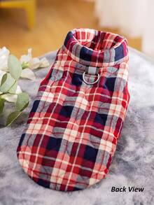 1pc Burgundy Red White And Blue Gourd Quilted Flannel Plaid Zip-Up Washable Pet Jacket/Coat, Christmas, Christmas Decorations