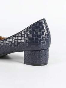 Women's Square Toe Comfortable Chunky Heel Soft Bottom Work Shoes, Solid Color High Heels - Navy Blue - View 9
