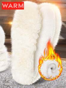 4pcsNatural Lamb Fleece Insoles Men Women Winter Keep Warm Insole Soft Wool Thicken Shoepad Cashmere Shoes Insert Thermal Shoe Pads - White - View 1