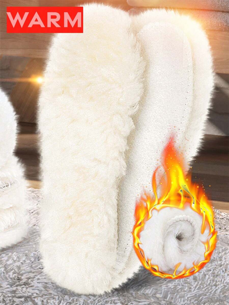 4pcsNatural Lamb Fleece Insoles Men Women Winter Keep Warm Insole Soft Wool Thicken Shoepad Cashmere Shoes Insert Thermal Shoe Pads - White - View 1