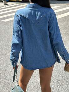 Camicia di jeans da donna, camicetta casual e alla moda per l'autunno