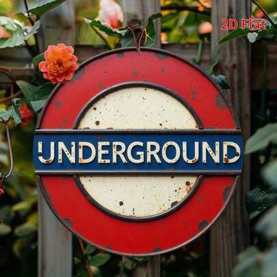 2D Printed, 1pc Vintage Round Metal Sign With Interesting London Subway Theme - 7.8x7.8 Inch Round Metal Wall Art, Suitable For Home Bedroom, Cafe, Beach House Or Backyard, Unique Gift For Friends And Colleagues, Garden Decor, Perfect Room Decoration