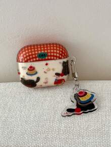 Retro Plaid Cake & Black Cat Pattern Protective Case Compatible With Apple Pro 2/1/2nd Gen Wireless Bluetooth Earphone Box 3rd Gen Soft Anti-Drop Earphone Cover - Red - View 3