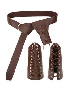 Multi-Piece Set Vintage Street Style Viking Belt, Leather Pouch, Arm Cuff Accessories, Viking Costume Leather Wristband, Scabbard, Retro Pouch, Suitable For Men