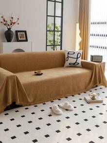 1pc Solid Color Sofa Cover Towel, Sofa Throw, Chenille Sofa Protective Cover, Suitable For All Seasons, Suitable For Bedroom And Living Room, Home Decor - Brown - View 3