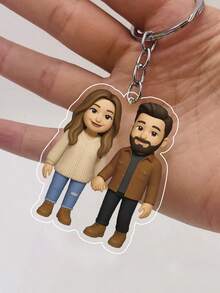 定制照片亚克力钥匙扣，个性化照片钥匙扣，全家福照片钥匙扣，狗狗钥匙扣，宠物照片钥匙扣，宝宝照片钥匙扣，情侣照片钥匙扣，个性化纪念品，纪念照片钥匙扣，送给亲人的礼物，独特的慰问礼物，多功能，装饰性强，可重复使用，家居装饰 - C-人物卡通化鑰匙圈 - 查看 3