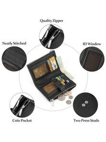 MIYIN 小号柔软 PU 钱包 女士双折超薄钱包 信用卡夹 便携式现金 白领人士 男士 大学 工作 商务 通勤 办公室 周年纪念 情侣 生日礼物 情人节礼物 礼物 送给老师 女士 钱包 钱夹 钱包 小钱包 - 黑色 - 查看 9