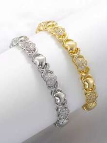 1 Stück Armband-Set in Herzform für Frauen, besetzt mit kubischen Zirkonia-Steinen, verstellbares minimalistisches Luxus-Armband, geeignet als Geschenk für Freundin, Halloween, Weihnachten, Saudi-Nationalfeiertag