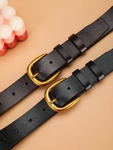2pcs Women's Fashion Elegant Classic Buckle PU Leather Belt, Versatile For Dresses Solid Color Waist Belt For Daily Use