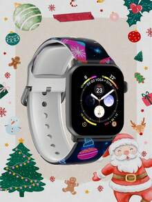 1pc Christmas Gift Colorful Christmas Tree Soft Elastic Breathable Comfortable Wristband Replacement Watch Band Compatible With Samsung, Garmin, Honor Smartwatches, Apple Watch 38mm 40mm 41mm 45mm 44mm 42mm 46mm 49mm, Fashionable Casual Multi-Color Silicone Watch Band Compatible With Apple Watch Ultra Series SE/11/10/9/8/7/6/5/4/3/2/1