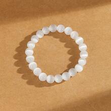 1pc Selenite Beads Bracelet - 8mm Round Crystals Stretch Gemstone Bracelet, Clarity, Creativity, Healing Protection Jewelry