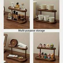 1 pièce Organisateur de comptoir en bois à 2 niveaux - Un élégant support de rangement convenant aux cosmétiques, parfums et produits de soins de la peau - Applicable dans les salles de bain, cuisines et bureaux, support à tasses à café, étagère de rangement, étagère pour le hall d'entrée et le salon avec des compartiments fermés indépendants, organisateur gain de place pour les parfums, cosmétiques et la vaisselle