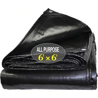 TEZONG Tarps Heavy Duty Waterproof 6x6ft Poly Tarp Multipurpose Tarpaulin Outdoor Cover Black For Emergency Rain Patio Furniture Roof Camping Car Pool 10Mil Thickness
