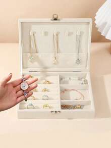 1 pièce Boîte à bijoux en velours verrouillable, boîte de rangement de bijoux de luxe verrouillable, boîte de rangement pour la salle de bain, boîte de rangement pour bijoux pour colliers, boucles d'oreilles, bracelets, bagues, style français élégant, boîte à bijoux anti-oxydation pour bracelet, boucle d'oreille, collier, boîte de rangement multi-compartiments multi-couches pour bague, bracelet, pendentif, cadeau de Noël, cadeau de la Saint-Valentin, cadeau de rentrée scolaire