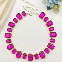 1pc Glamorous Colorful Glass Crystal Heart & Teardrop Pendant Necklace, Party/Evening Wear