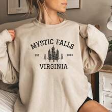 Mystic Falls Virginia Sweatshirt Vampire Fan Sweater Salvatore Brothers Hoodie Unisex Long Sleeve Sweatshirts Casual Pullovers - 紅色 - 查看 2