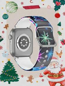 1pc Christmas Gift Colorful Christmas Tree Soft Elastic Breathable Comfortable Wristband Replacement Watch Band Compatible With Samsung, Garmin, Honor Smartwatches, Apple Watch 38mm 40mm 41mm 45mm 44mm 42mm 46mm 49mm, Fashionable Casual Multi-Color Silicone Watch Band Compatible With Apple Watch Ultra Series SE/11/10/9/8/7/6/5/4/3/2/1