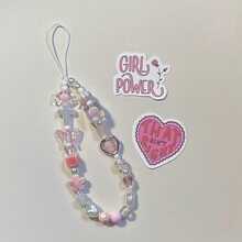 1pc Pearl Phone Chain, Small Flower Pendant, KT Cat Phone Hanging Chain, Phone Hanging Rope, Beaded Phone Charm, Anti-Drop Chain, Girl Accessories