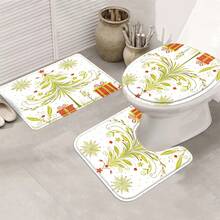 1/3/4pcsGreen Christmas Tree Winter Shower Curtain Bathroom Set, Minimalist Cartoon Waterproof And Wear-Resistant Accessories,With 12 Hooks - Includes Toilet Seat Cover, Bath Mats, And Rugs - Non-Slip Polyester Fabric - Washable - Perfect For Holiday Decor,Home/Bedroom/House/Western Decor,