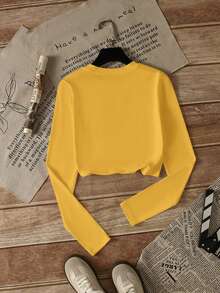 Basic Solid Color Long Sleeve T-Shirt For Women, Sexy Minimalist Casual Layering Top For Early Autumn