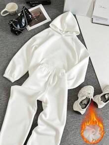 2Pcs/Set Warmth&Plush,Women's Loose Long Sleeve Hoodie With Pockets And Sweatpants,For Fall Autumn&Winter&Spring,Daily/Offce/Home/Daily