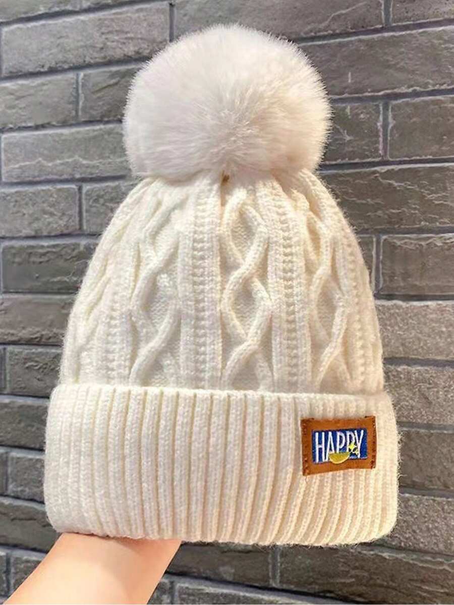 1 件男女通用秋冬保暖针织帽，时尚双面护耳帽，时尚字母刺绣提花设计 - 帽子 - 查看 1