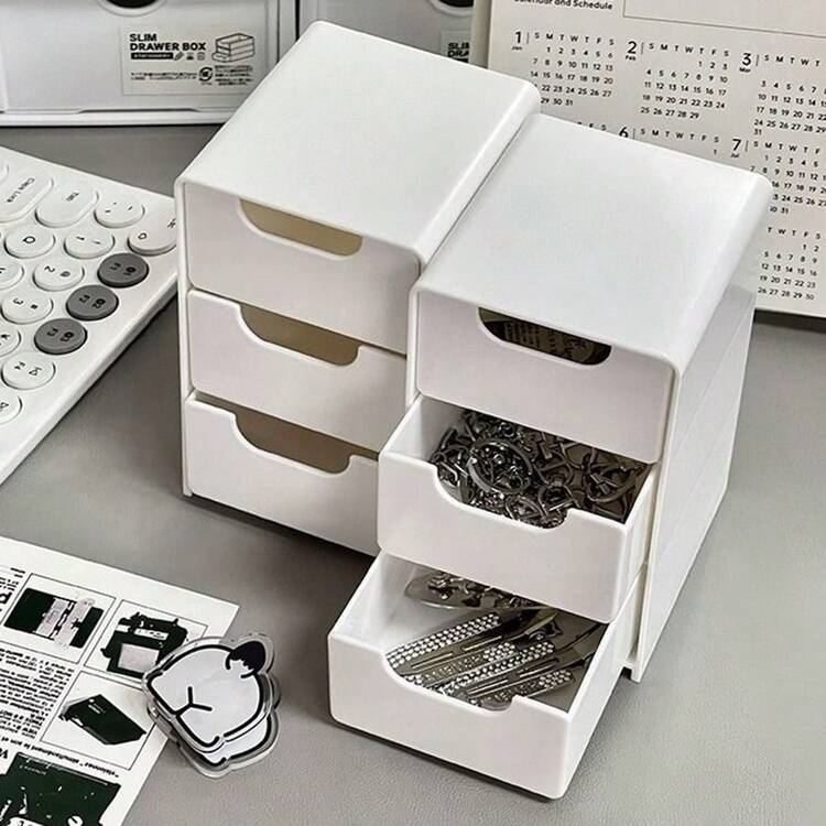 1pc 3-Tier Mini Storage Box - Desk Organizer, Jewelry Box, Lipstick Holder, Suitable For Desk, Office, Vanity, Dorm - White - View 5