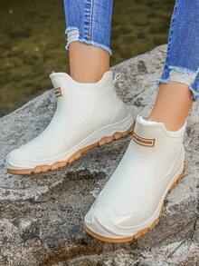 1 Pair Soft White Boots With Thermal Lining For Teenagers, Fashionable Short Shaft Comfortable Casual Outdoor Thick Sole Shoes For Autumn/Winter - White - View 3