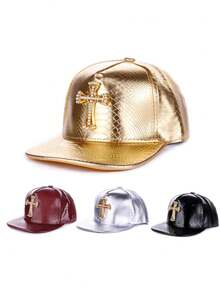 1 Stück Straßenparty Lässig PU Leder Patchwork Hip Hop Hut mit Dollarzeichen, unisex ganzjährig goldene Snapback Kappe für Halloween