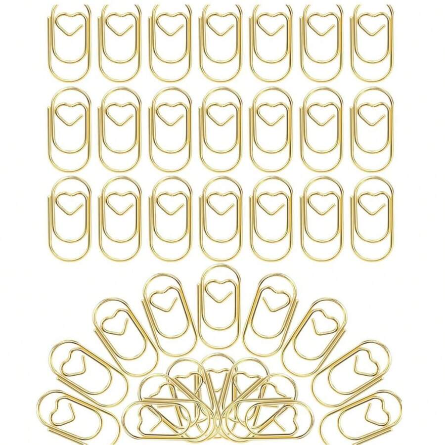 20/50/100/200 peças de clipes de papel em formato de coração dourado, pequenos mini clipes engraçados para escritório, escola, organização de mesa em casa, organização de arquivos, escola, escritório, marcadores de página multifuncionais de design doméstico, clipes em formato de coração coloridos para macaron, clipes de fichário criativos de metal