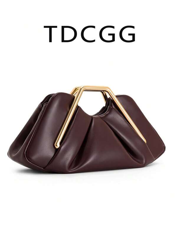 Borsa a nuvola plissettata in pelle PU rossa borgogna, borsa a mano da donna con dettagli geometrici in metallo, borsa clutch da sera adatta per appuntamenti, feste, cerimonie, matrimoni e uso quotidiano