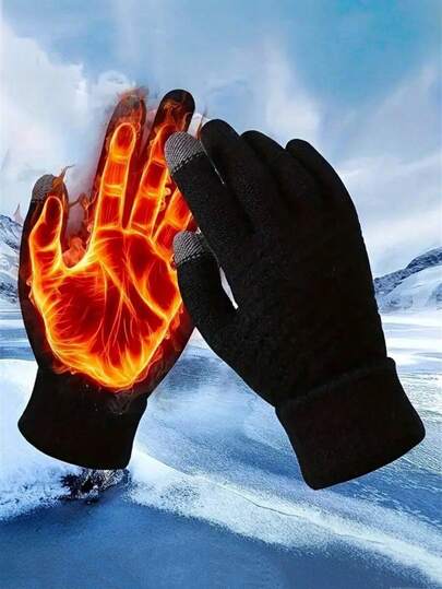 2pcs Winter Men's And Women's Warm Gloves, Knitted Thick Plush Gloves, Suitable For Women And Men, Perfect New Year Gift For Valentine's Day, Fashionable Solid Color Thick Warm Knitted Gloves For Her Women Keeping - Warm -30 ° C/-22 ° F Winter Warm