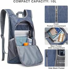 - Mochila de senderismo de 10 litros, mochila ligera y plegable - Azul Oscuro - Ver 5