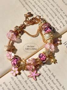 1pc Classic Cherry Blossom Charm Bracelet, 1pc Fashion Seawater Style Starfish Bracelet, 1pc Pink Cherry Blossom Charm Bracelet - 銀色 - 查看 10