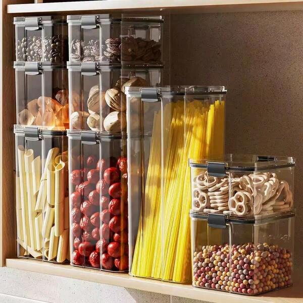Airtight Kitchen Food Storage Containers, Transparent PET Jars For Grains, Snacks, Dried Fruits, Tea Leaves, Moisture-Proof