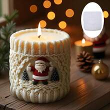 Christmas Series Candle Silicone Mold, Santa Claus Embossed Pillar Candle, Super Exquisite Knitted Texture, Suitable For Christmas Atmosphere Scented Candle Mold, Handmade DIY Plaster Decorative Ornaments, Create A Warm Holiday Tabletop Christmas Limited Edition! Knitted Style Silicone Candle Mold, DIY Atmosphere Tabletop Decorative Candle