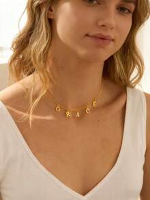 1Pc Customized Letter Name Necklace For Women, A-Z Letter Necklace, Stainless Steel Necklace, Valentine's Day Gift For Your Girlfriend, Vintage, Contracted, Stylish, Fall Fashion, Old Money, Mom Gift, Christmas Gifts, Chic Autumn, Utilitarian Chic, Delicate Romance, Look Glamour