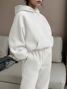 2Pcs/Set Warmth&Plush,Women's Loose Long Sleeve Hoodie With Pockets And Sweatpants,For Fall Autumn&Winter&Spring,Daily/Offce/Home/Daily