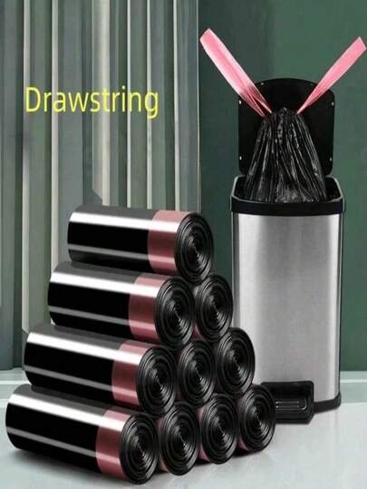 1/2/5/7/10 Rolls Drawstring Trash Bags, Thick Plastic Garbage Bags For Home, Kitchen, 45cm(17.7inch) X 45cm(17.7inch), Portable, Suitable For Living Room, Bedroom, Kitchen, Bathroom, Hotel