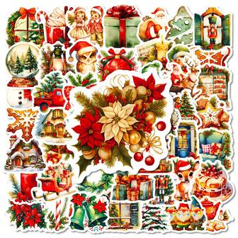50张跨境树根圣诞元素贴纸，派对礼物装饰，适用于杯子、电脑、涂鸦