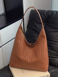 حقيبة كتف كبيرة السعة عصرية للنساء، تصميم - بني - مشاهدة 8